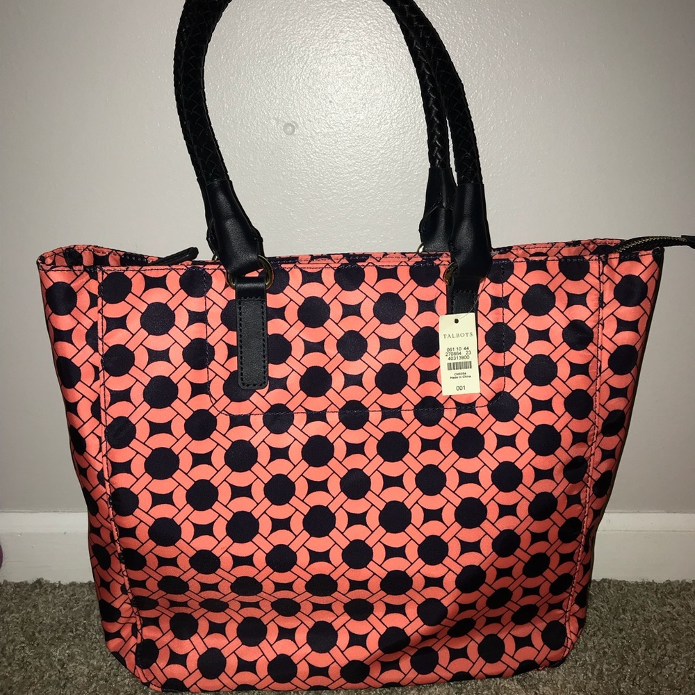 NWT Talbots Coral & Navy Tote Purse